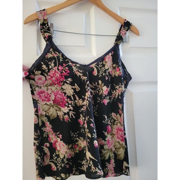 Oscar de la renta Pink Label Black Rose print baby doll Camisole size Meduim - Picture 7 of 7